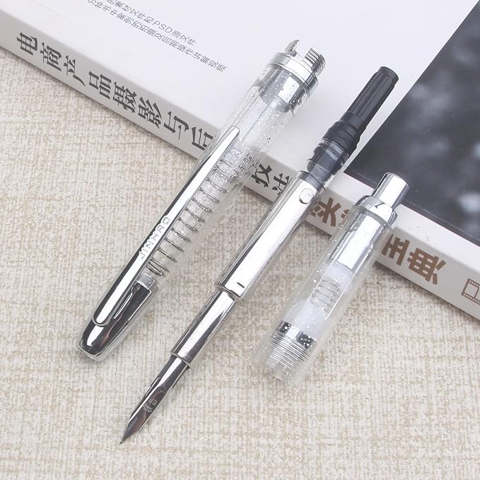 JINHAO 20 transparent Press Fountain Pen Retractable EF F Nib Transparent Black Writing Ink Pen with Converter School Office Supplies