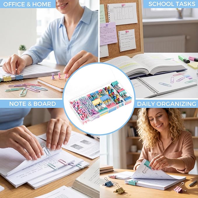 BESARME 279 PCS Paper Clips and Binder Clips Set Assorted Sizes Colorful Metal Clips with Box for Office Home School Paperwork Notes Receipts