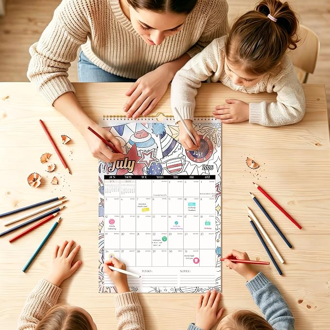Ospelelf Wall Calendar 2026-2027, 12'' x 17'' Coloring Calendar with Plastic Cover, 18 Months Calendar for Girls, Kids and Family, Use Jan 2026 - June 2027, Season