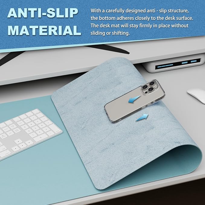 K KNODEL Desk Protector Mat and Pad for Office (Sky Blue, 15.7"x31.5") | Waterproof Desk Mat, Desk Pads and Blotters, Desktop Mat, Desk Protector and Cover, Office Computer, Laptop and Keyboard Mat