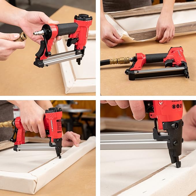 Arrow PT50 Oil-Free Pneumatic Staple Gun, Professional Heavy-Duty Stapler for Wood, Upholstery, Carpet, Wire Fencing, Fits 1/4”, 5/16”, 3/8", 1/2", 9/16” Staples , Red | Professional Stapler for Wood, Upholstery, Carpet, Wire Fencing, Fits 1/4", 5/16",...