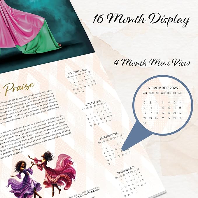 African American Expressions 2026 Wall Calendar – Total Praise – Monthly Calendar Celebrating Black Culture & History, 12x12 Hanging Calendar, 16 Months – Faith-Based Gift for Women