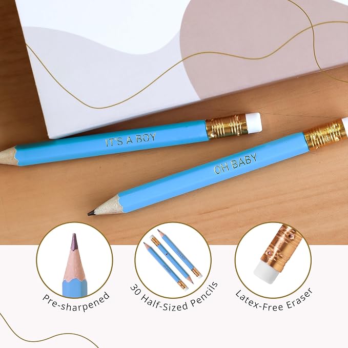 Markt Mini Pencils For Baby Shower Games Boy, Heart Pencils, Small Blue Pencil Set (Blue Pencil Set)