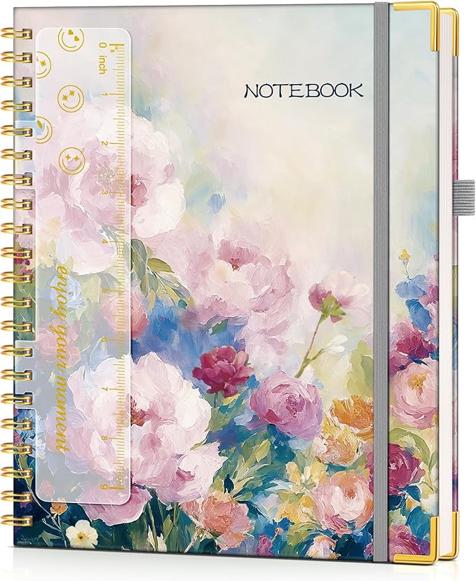 Hardcover Spiral Notebook Journal 8.5” x 11”, A4 Large Cute Notebooks for Women Men, Lined College Ruled Notebook, 100 GSM Paper, Spiral Bound Journals for Work School Note Taking Business, Watercolor Floral