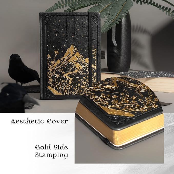 MGGAO Dotted Journal for Women Men, A5 Hardcover Dot Notebook | Aesthetic Notebook with 190 Numbered Pages, 160 GSM Thick Paper, Golden Edges, for Writing, Note Taking, Journaling
