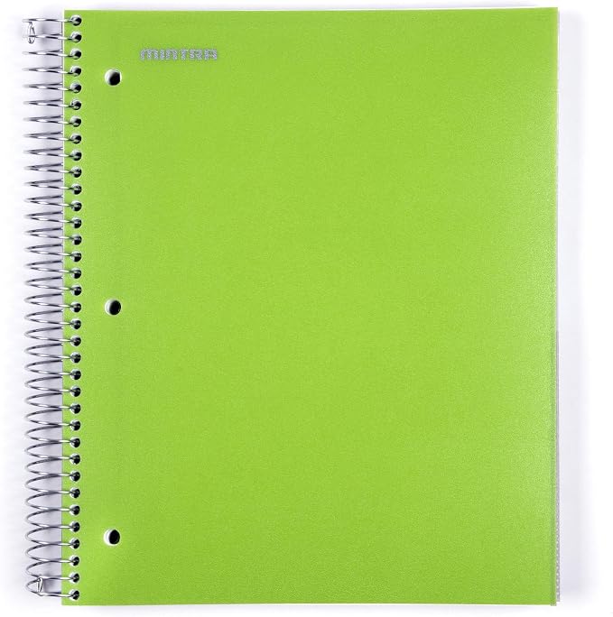 Mintra Office Durable Spiral Notebooks, 5 Subject (Green, Wide Ruled 1pk)