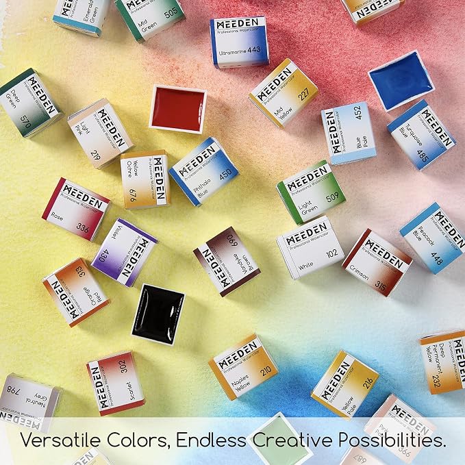 MEEDEN Professional Watercolor Paint Set: 40 Colors Semi-Moist Watercolor Set - High Saturation Art Supplies for Painting Adults Artists Pros