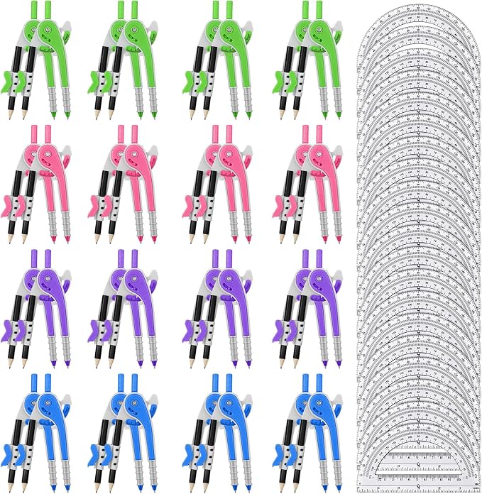 Seajan 36 Sets Compass and Protractor Set Geometry Compass with Pencil 6 Inch Drawing Tool Protractor for Geometry Bulk for Office Drafting Drawing