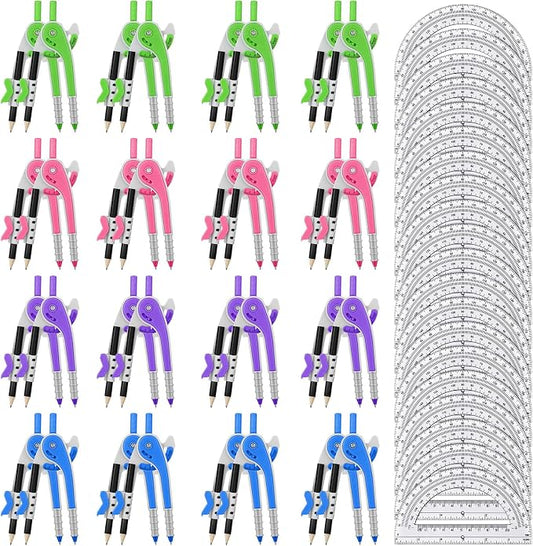 Seajan 36 Sets Compass and Protractor Set Geometry Compass with Pencil 6 Inch Drawing Tool Protractor for Geometry Bulk for Office Drafting Drawing