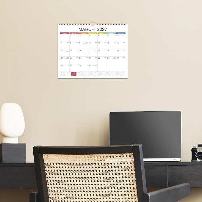 2027 Wall Calendar - Jan 2027 - Dec 2027, 12 Monthly Hanging Calendar 2027 Planner, 15" x 11.5", Spiral Binding, Yearly Overview, Holidays, Large Blocks, Perfect Organizer for Home & Office
