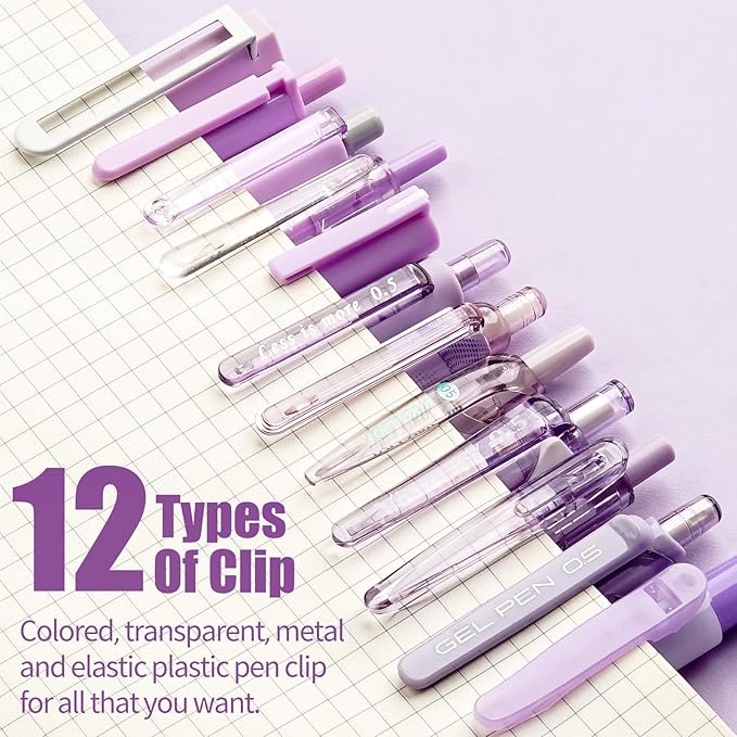 Four Candies Purple Pens, Black Gel Ink, Lavender - 12ct, 0.5mm Fine Point | School Supplies, Desk Accessories & Office Essentials for Women