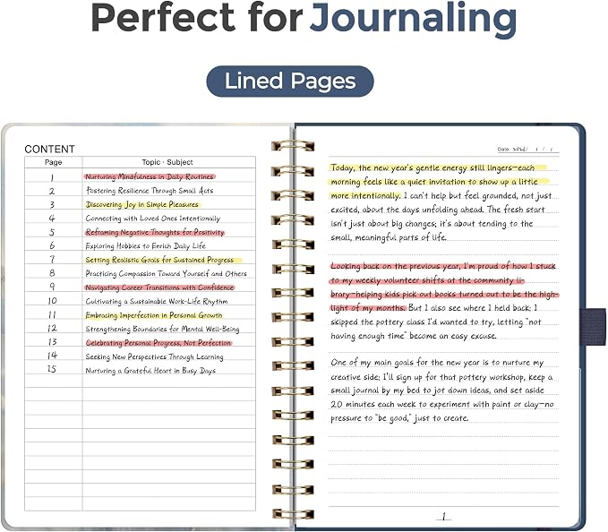 AHGXG Spiral Journal Notebook, 160 Lined Pages, A5 Size (5.7'' x 8.3'') | for Women, Journaling, Writing, Work & Office, Hardcover, 100 GSM Thick Paper (Soft Blue Floral)