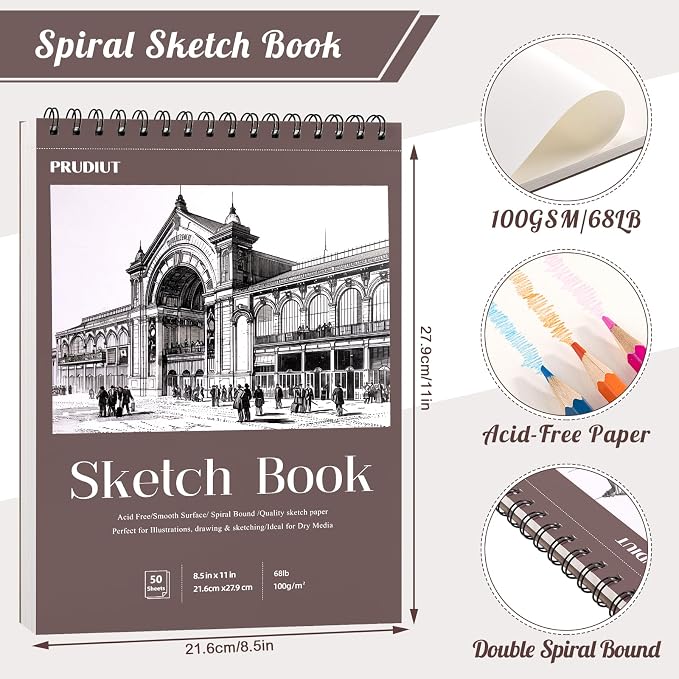 2 Pack Sketch Book 8.5×11 inch, Spiral Sketch Pad 50 Sheets Each(68lb/100gsm), Acid-Free Sketchbook for Drawing Painting Sketching, Art Paper Drawing Supplies for Teens Adults Artists Ideal Gifts