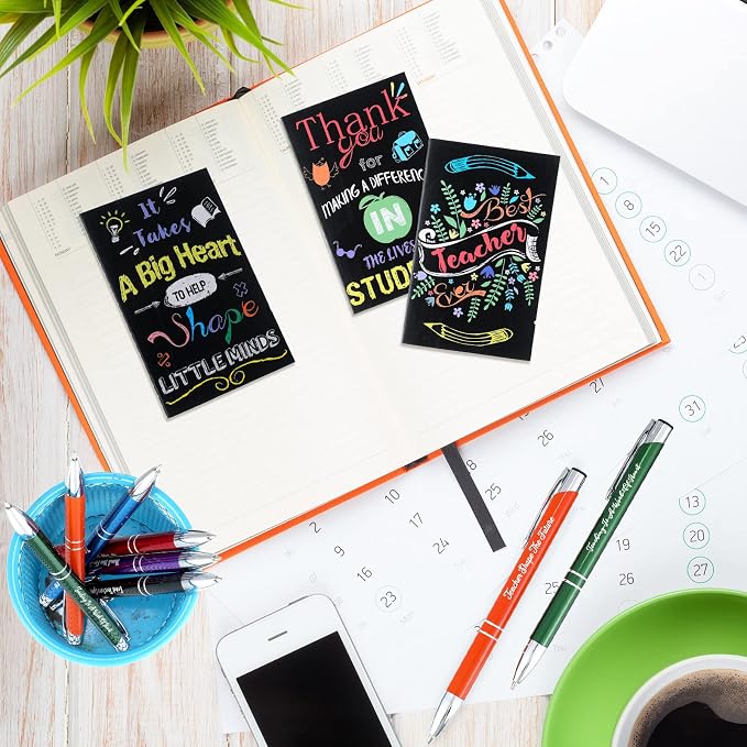 Geyee 24 Pcs Mini Motivational Pens Inspirational Notepads Bulk Appreciation Gifts Small Journals Funny Ballpoint Pen Set Prizes Men Women Office Travel Party Favors(Teacher)