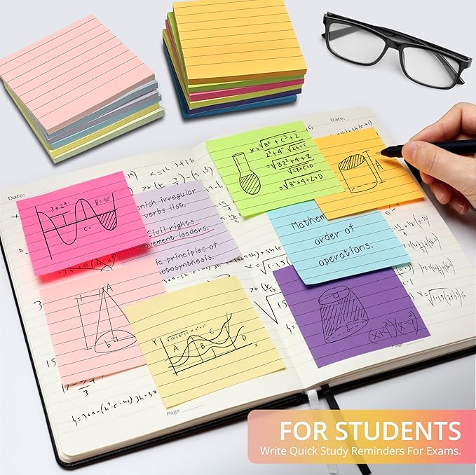 Lined Sticky Notes, 3x3 Inches, 36 pad, Self-Stick Note Pads for Office, Study & Daily Organization, Ideal for Notes and Reminders - Bright