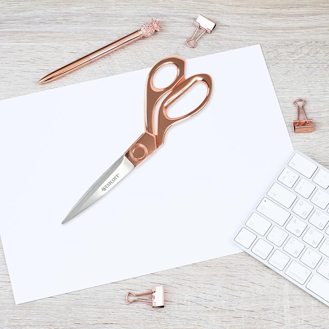 Westcott 16968 8-Inch Stainless Steel Rose Gold Scissors For Office and Home
