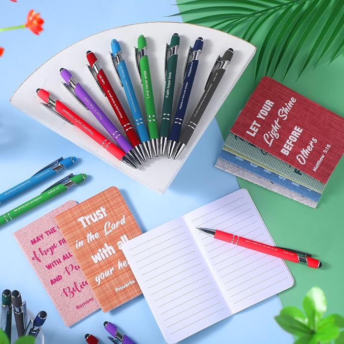 Funrous 32 Pcs Motivational Quote Pens Inspirational Notepads Mini Journal with Ballpoint Pen Small Notebooks Gift for Men Women Coworker Adult Party Favors Prize Teacher Student Office(Texture)
