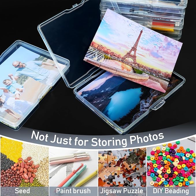 12 Pcs Photo Storage Box 5 x 7 Inches, Photo Organizers and Storage | Clear, Acid-Free Photo Storage Container, Stackable Craft Keeper for Photos, Cards, Stamps, Scrapbooking, Office Supplies etc