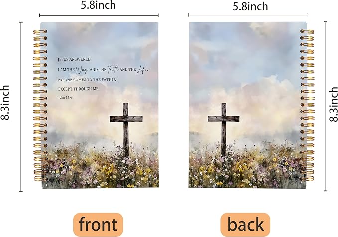 Ecezatik Wildflower Cross Christian Notebook Journal, John 14:6 Bible Notebook for Note Taking, Christian Gifts for Women, Religious Scripture Spiral Journal 5.5x8.3 Inch
