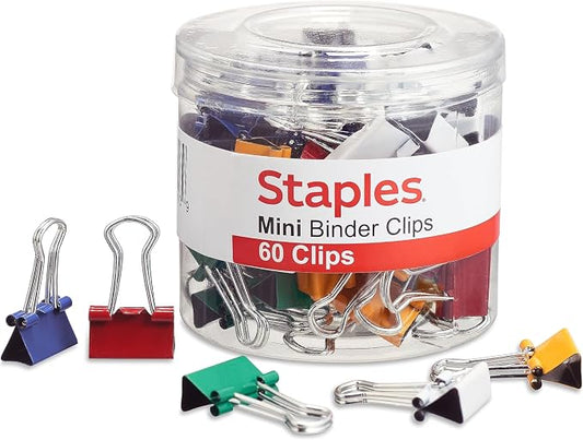Staples Mini Binder Clips, Assorted Colors, 180 Pack – Small Clips for Notes, Receipts & Paper Organization