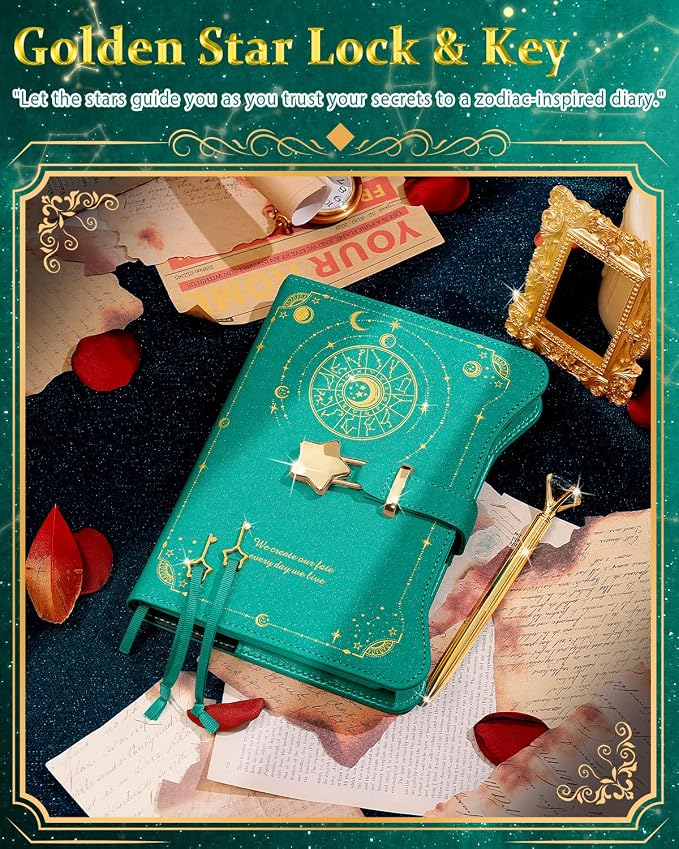 Hoci Poci Diary with Lock and Keys for Girls Gift Ideas, 360 Pages Journal | Elegant Gift Box for Teen Girls, B6 Kraft Pages Refillable Notebook with Pen and Bookmark for Writing, Astro Turquoise
