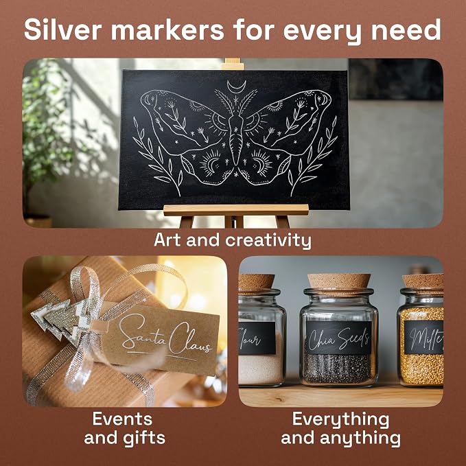 ARTISTRO Silver Paint Pens - Extra-Fine Tips - Set of 5 | Acrylic Paint Markers, Water-Based, For Rock, Glass, Ceramic, Wood, Tire, Fabric, Metal, Canvas, Marking, Painting