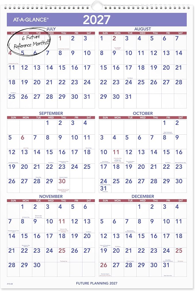 AT-A-GLANCE Wall Calendar 2026-2027 Planner, Academic 12-Month July-June, Monthly, 15-1/2" x 22-3/4", Ruled Daily Blocks (AY328)