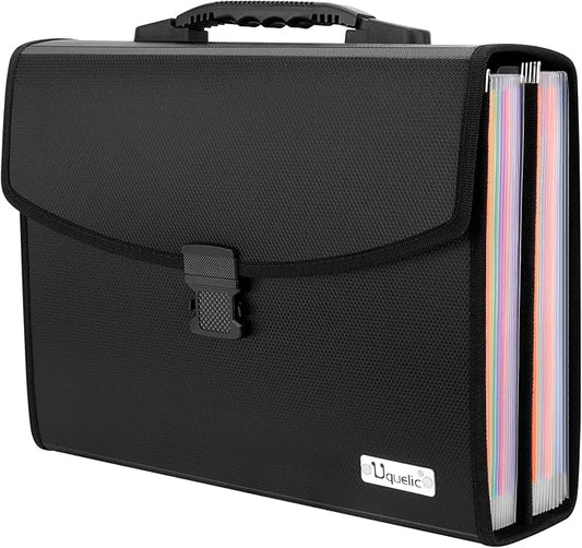 Uquelic 26 Pockets Expanding File Folder - Accordion Savor Document Organizer Folio Upgraded Durable Buckle, Base with Ergonomic Portable Handle/Large A4 Letter Size Expandable File Organizer