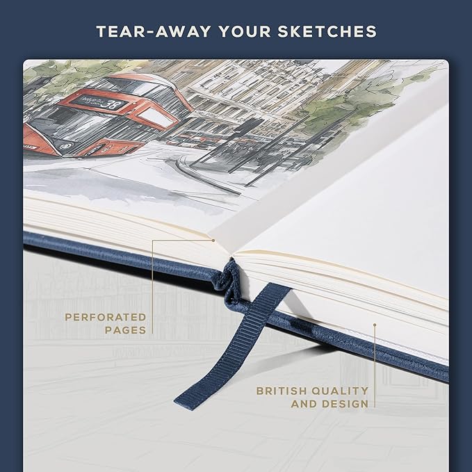 Beechmore Books A4 Mixed Media Sketchbook - 8.5"x11" Hardcover Lay-Flat Art Journal, 160 GSM / 98 lb Professional Ivory Paper, 156 Perforated Pages, Gift Box, Ink, Drawing and Light Watercolor