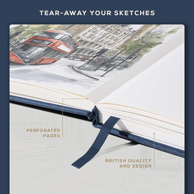 Beechmore Books A5 Mixed Media Sketchbook - 5.8"x8.3" Hardcover Lay-Flat Art Journal, 160 GSM / 98 lb Professional Perforated Paper, Gift Box, for Drawing, Ink and Light Watercolor