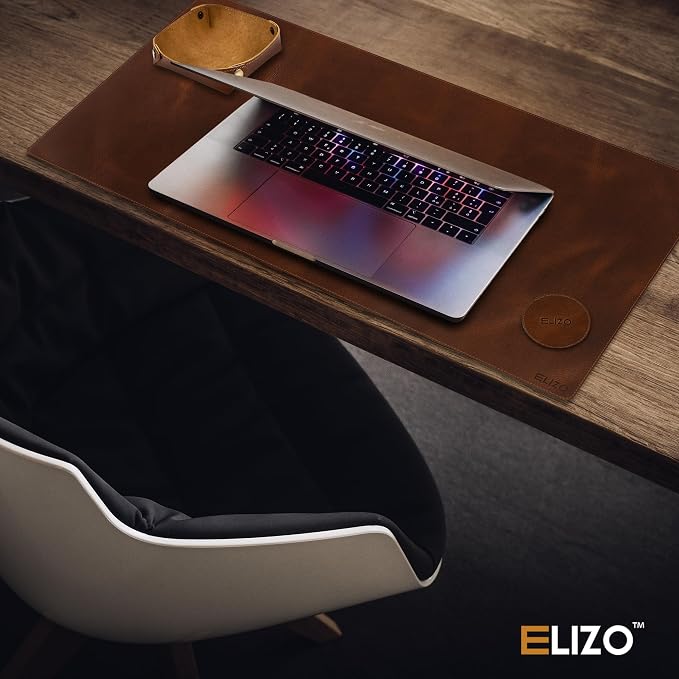 Elizo Real Leather Desk Mat Set (32x16) Large Desk Cover Desk Blotter Protector Computer Gaming Mouse Pad Table Laptop Office Desktop Accessories