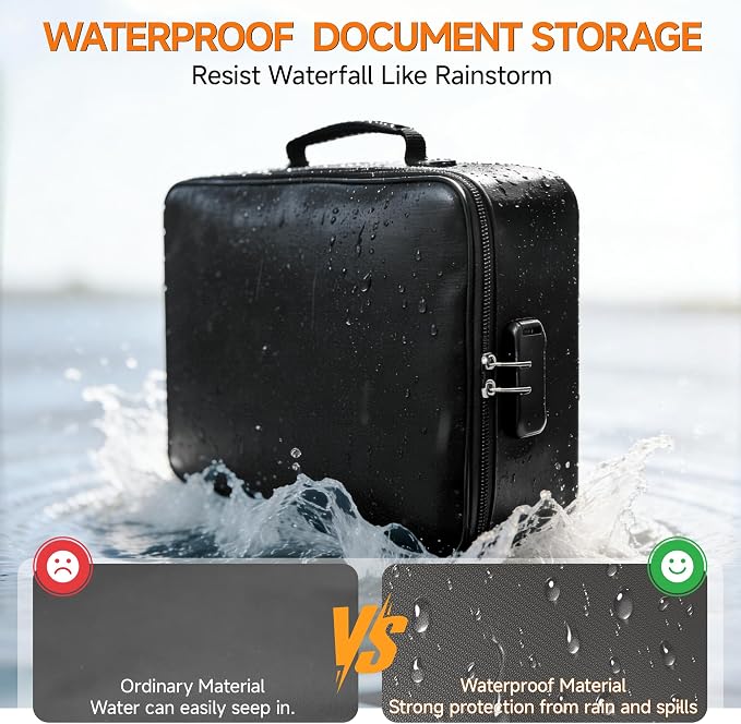 Fireproof Document Box, 5200°F Fire Safe Document Organizer with Lock, Portable Waterproof File Box for Home Travel, Safe Storage Boxes for Important Documents