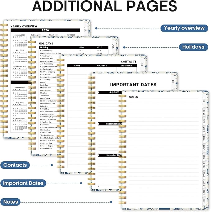 Planner 2026–2027, Weekly & Monthly Academic Organizer for School Year, Jul 2026–Jun 2027, Hardcover Planner with Tabs, Back to School Essential, 8.5" x 11", Porcelain Bloom