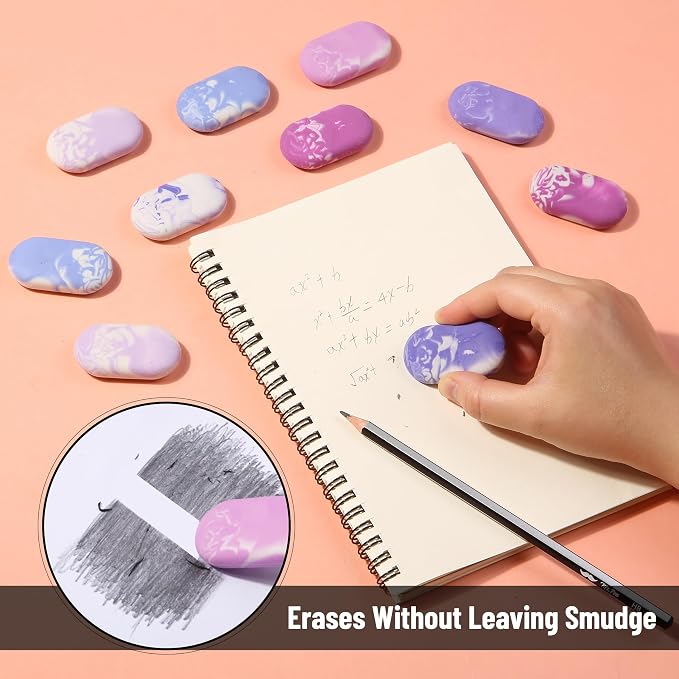 Mr. Pen- Marble Pencil Erasers, 12 Pack, 1" x 2" | Soft Rubber Marble Pencil Erasers for School, Office, Art Sketching, Homework, Exams, Clean Smudge-Free Correction