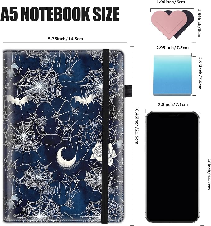 Hardcover Executive Notebooks, A5 PU Leather Lined Journal Notebook, 200 Pages Thick Paper Subject Notebooks for School,Work,Home Writing Business Notebook, Diary Book ，Spider Web