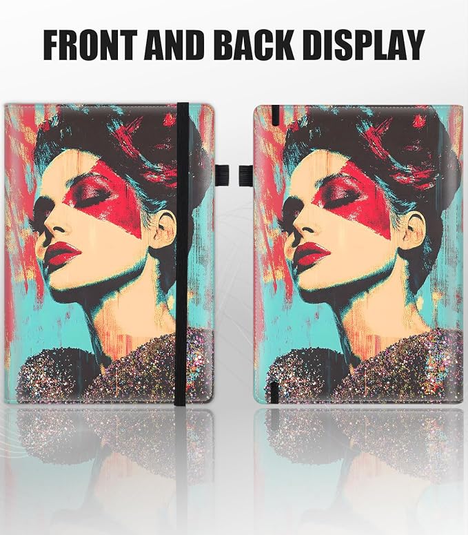 Hardcover Executive Notebooks, A5 PU Leather Lined Journal Notebook, 200 Pages Thick Paper Subject Notebooks for School,Work,Home Writing Business Notebook, Diary Book ，Woman Portrait Doodle