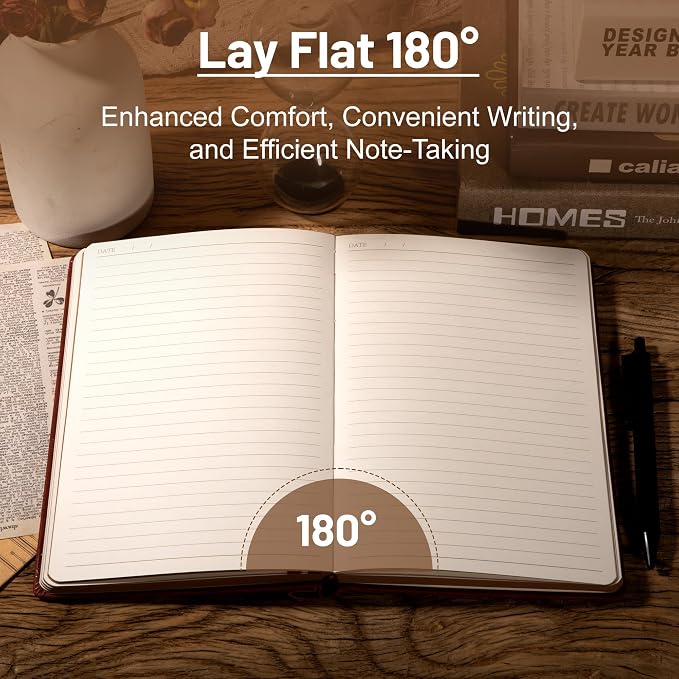 CAGIE Compass Leather Journal Gift for Men - Vintage Writing Notebook with Pen, 100 GSM 288 Page Lined Journal A5 Hardcover, 180° Lay Flat, Daily, Travel, Office & Gift Idea