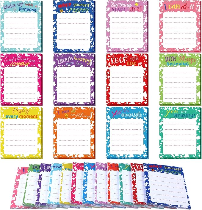 Yinder 24 Pcs Inspirational Sticky Notes, Back to School Supplies, Cute Motivational Sticky Notes Pad Employee Appreciation Gifts Bulk for Teacher Coworker Office 3 x 3'' (Inspirational,Colorful)