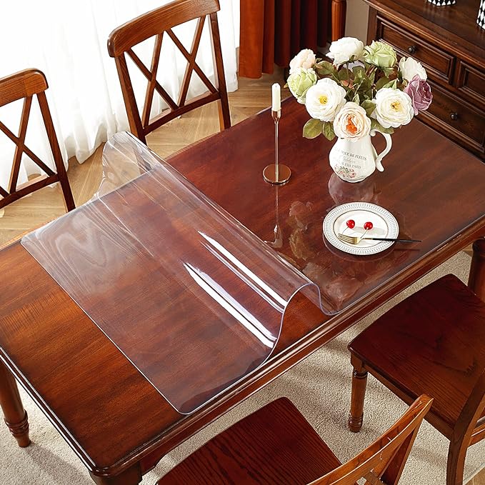 OstepDecor Clear Table Cover Protector 24 x 60 Inch, 1.5mm Thick Plastic Table Cover, Dining Table Protector Pad, Waterproof & Easy Cleaning PVC Desk Mat for Dresser, Coffee & Kitchen Wooden Tabletop