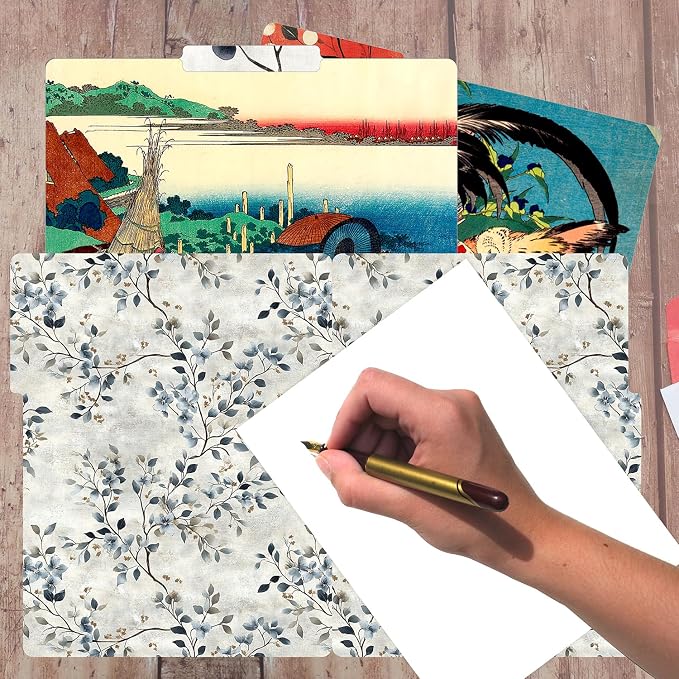 PARTH IMPEX 12 Pack Hokusai Decorative File Folders, 1/3 Cut Tab | with Assorted Positions, Letter Size Paper Holders (9.75” x 11.75”) Matte Finish Laminated for Office School Work
