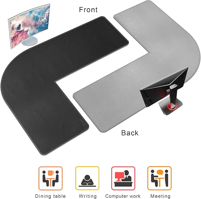 Chihein L-Shaped Desk Pad, Corner Desk Mat (45.3”+ 57.1”) x 15.7”, Computer Office Mouse pad Writing Table Pad for Home Office - Black/Gray