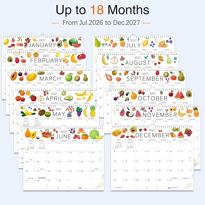 2026-2027 Wall Calendar - 18 Months Wall Calendar 2026-2027 with Thick Paper, Jul 2026 - Dec 2027, 14" x 11", Twin-Wire Binding, Home or Office Calendar for Easy Organizing