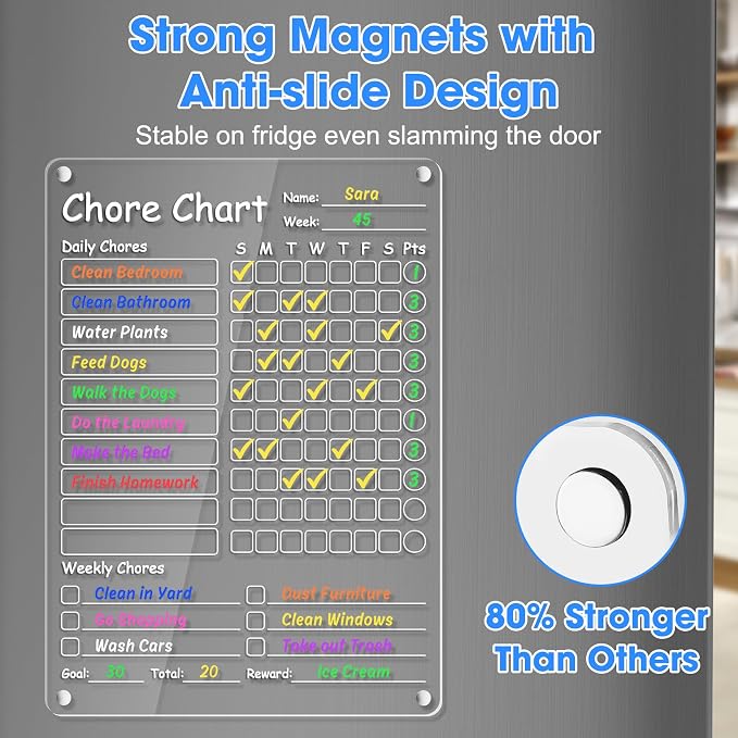 Acrylic Chore Chart Clear Dry Erase Checklist Chore Boars for Family Chores Checklist Reward Chart Responsibility Chart, 12x9'', 2 Boards