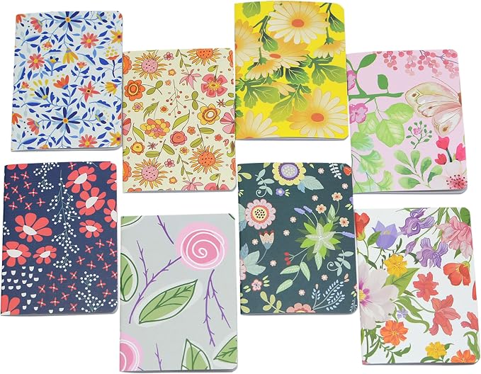 YYaaloa 24pcs Mini Notepads Pocket Notebooks, Happy Journal Small Notebooks Bulk for Party Office Home Coworkers Travel Gift Present Supplies (24pcs-8styles, 8 flower design)