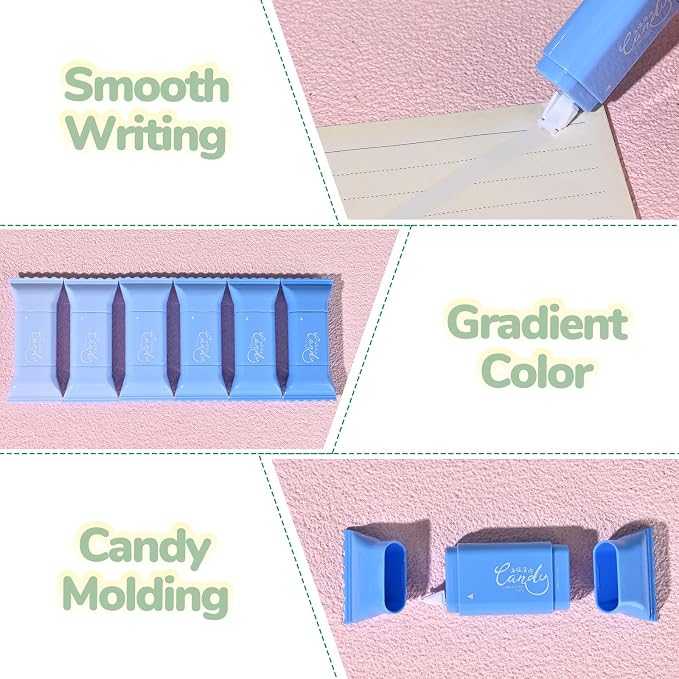 Temiary 6 Pcs White Correction Tapes, Cute White Smooth Pull Out Tape for Instant Corrections, Clean and Easy to Use Applicator for Office School Supplies (Blue)