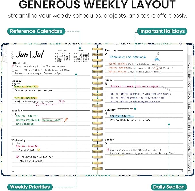 Planner 2026-2027, Academic Year Monthly and Weekly Calendar Planner, Jul 2026 - Jun 2027, Hardcover Teacher Student Planning Agenda book with Tabs, Perfect for School Office Supplies, 6.3" x 8.5" - Octopus Drift