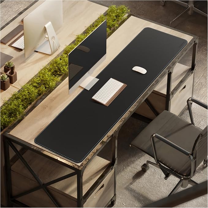 CENNBIE Leather Desk Mat Protector, 59" x 16"Desk Mat on top of desks | Premium stitched edges resist wear. Easy to clean. Protects desk from spills, stains ,scratches. Smooth glide. Office & home.