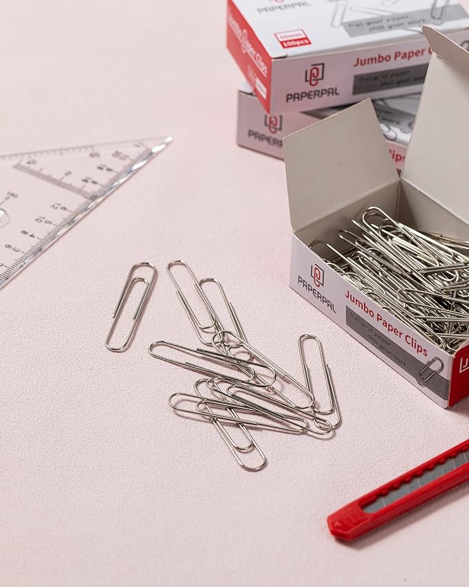 PAPERPAL Paperclips for Office School & Personal Use, Jumbo Smooth Paper Clip (2"), 1000 Large Paper Clips (10 Boxes of 100 Each), Silver | Value bulk pack of 1,000 large paper clips for offices, schools and businesses, packed in 10 boxes of 100 each.