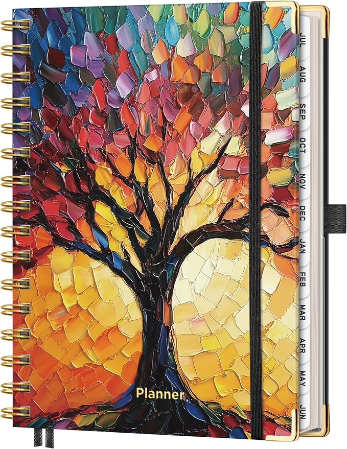 AHGXG Academic Planner 2026-2027, July 2026 - June 2027, 5.7" x 8.3" | Weekly and Monthly, Hardcover, Spiral-Bound, Calendar, Agenda for Women, Student, School, 12-Month Tabs (Colourful Tree)