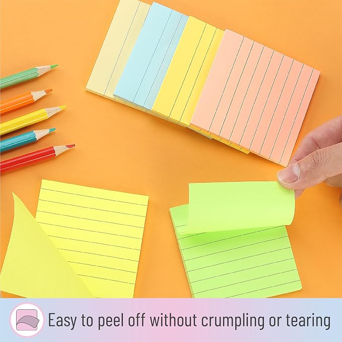 Mr. Pen- Lined Sticky Notes, 3" x 3", 6 Pads, 45 Sheets/Pad | Sticky Notes with Lines, Ruled Post Stickies, Memo Pads, Self-Stick Note Pad for Office, School, Home, Study
